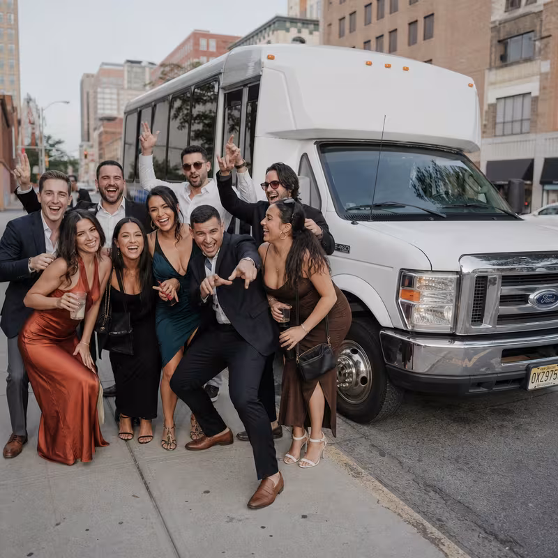 Black Mercedes Sprinter van staged for an Paterson Bachelor & Bachelorette Transportation group