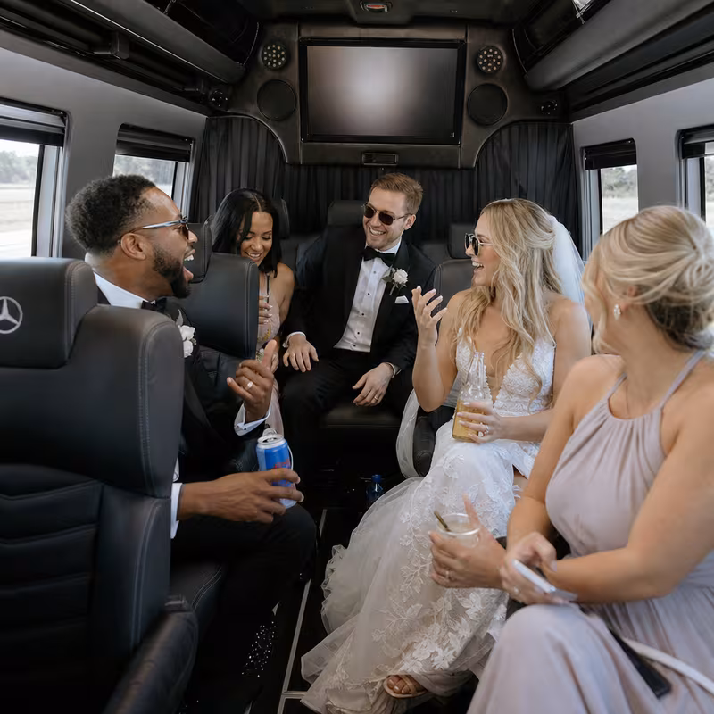 Black Mercedes Sprinter van staged for an Paterson Wedding Transportation group