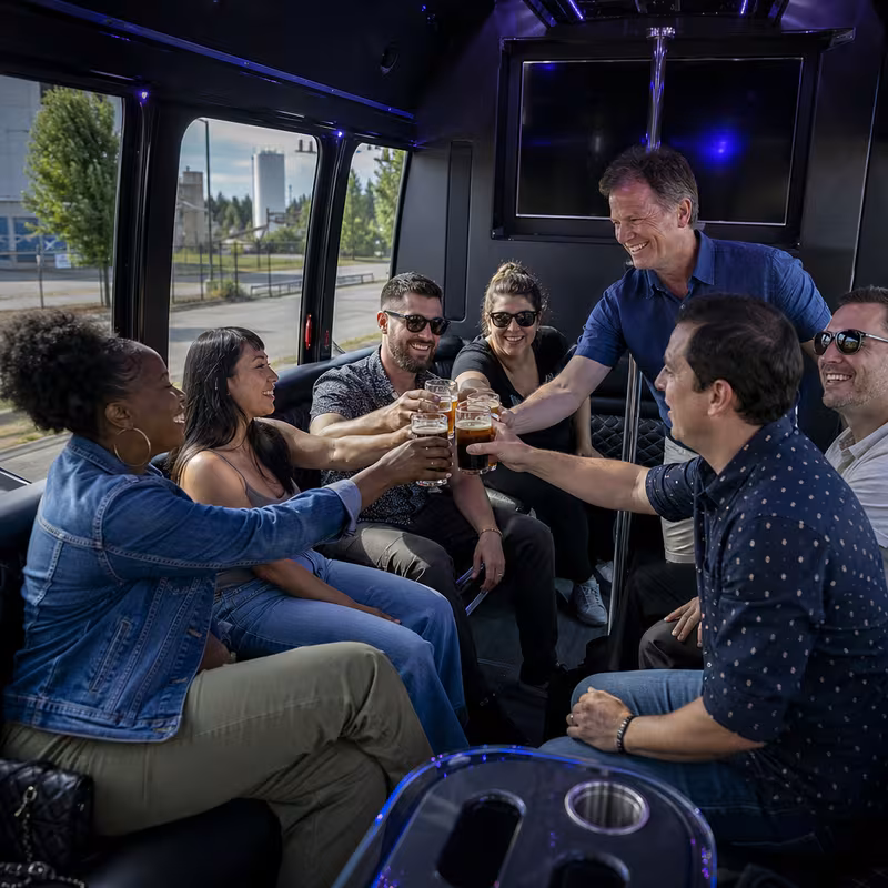 Black Mercedes Sprinter van staged for an Paterson Winery & Brewery Tour Transportation group
